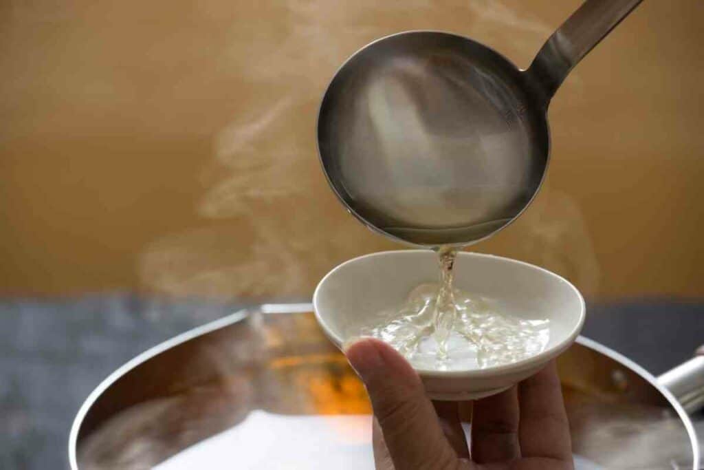 Hot Dashi soup in a bowl