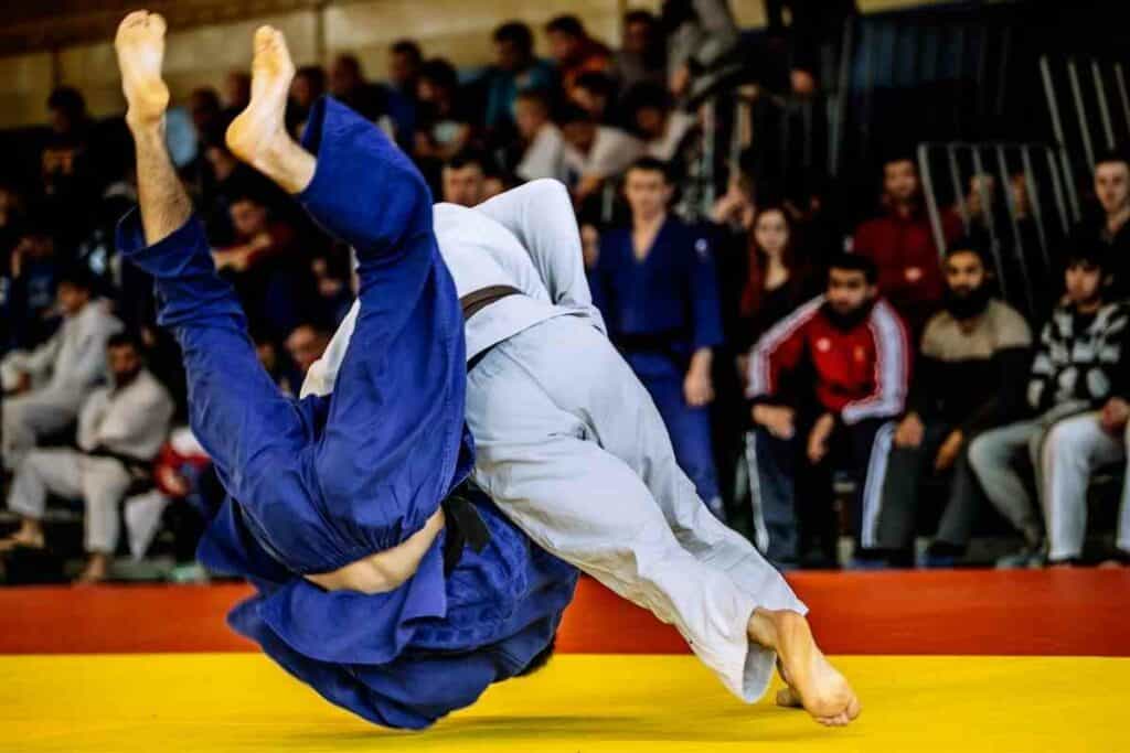 Judo match hip toss