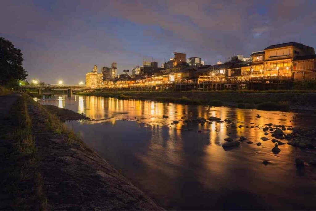 Kamogawa river in Kyoto Japan