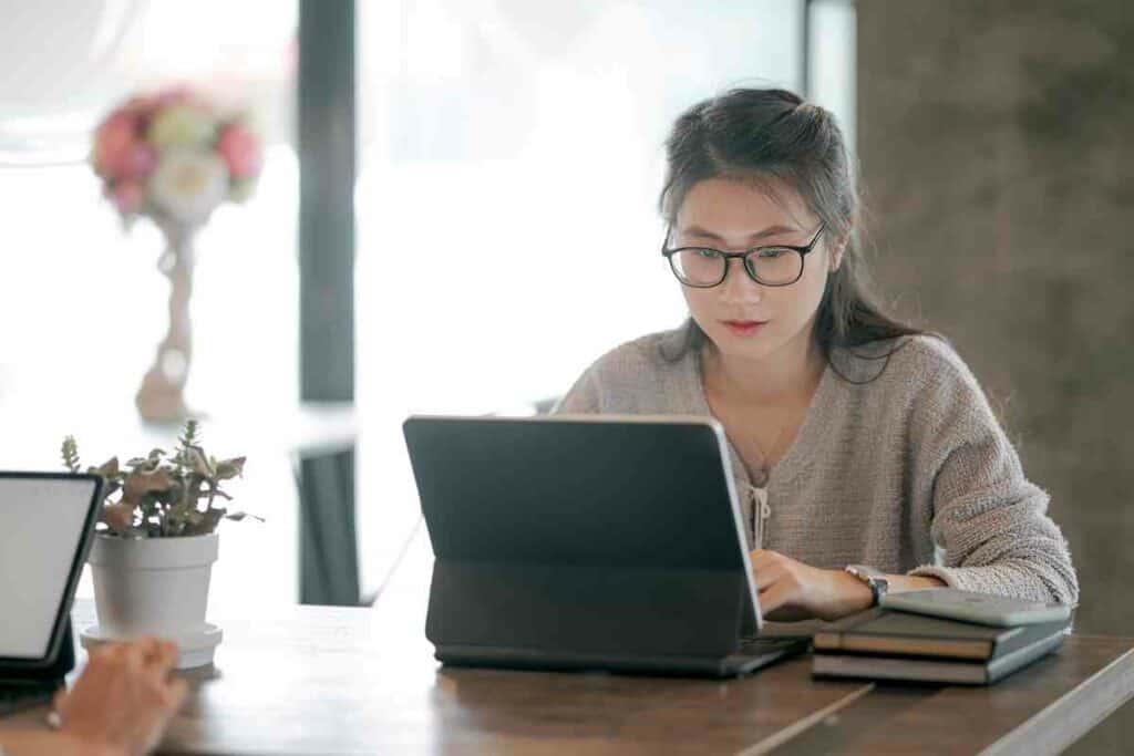 Korean girl working hard