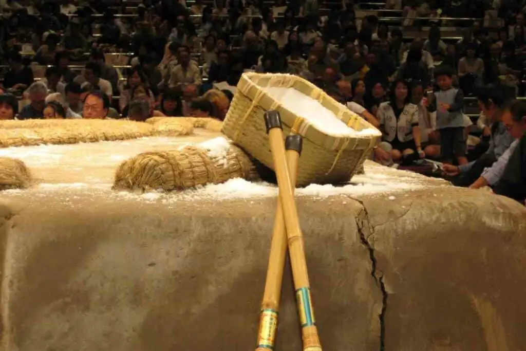 Bucket of salt in sumo ring