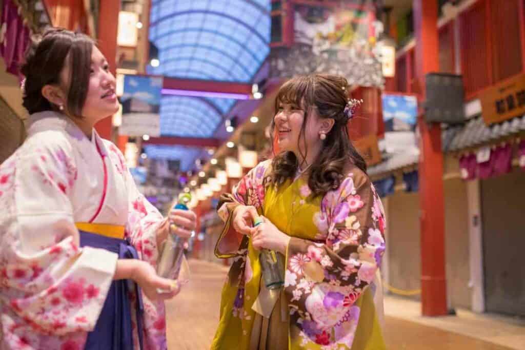 Girls in Hakama with flowers