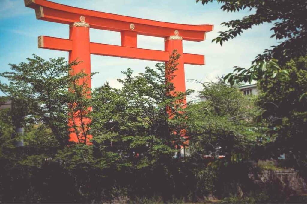 Japanese Torii gate in garden