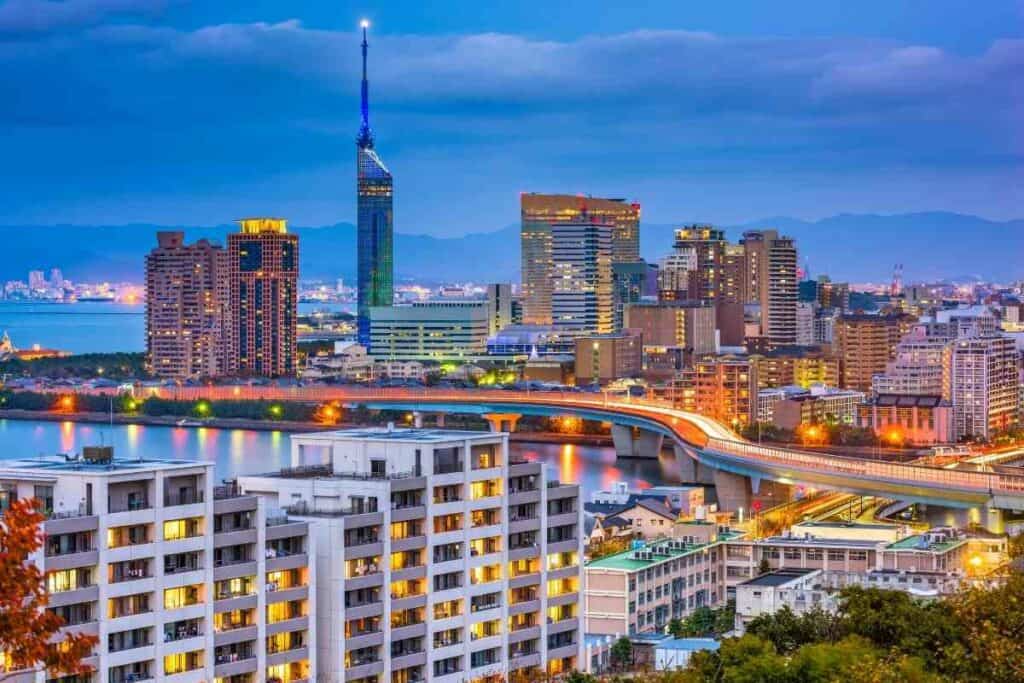 Famous Japanese city Fukuoka at night