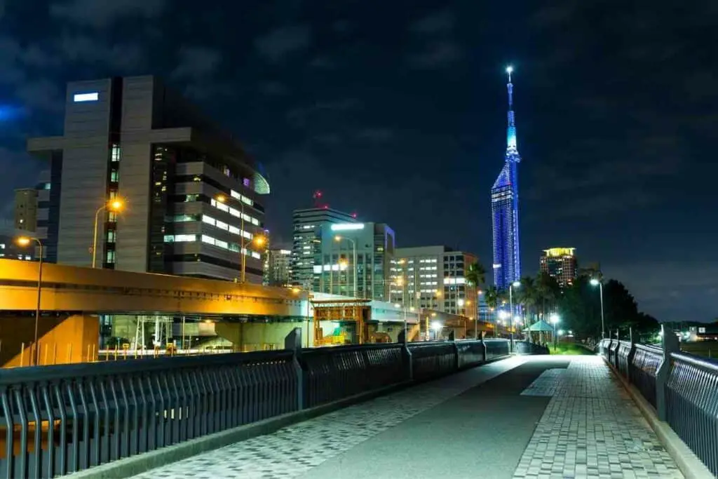 Fukuoka tower at night in Japan