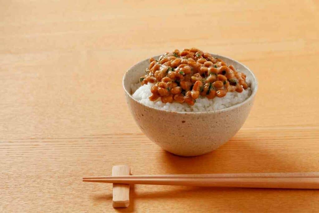 Natto with rice in a bowl