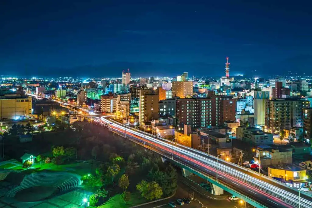Aomori city in Japan at night