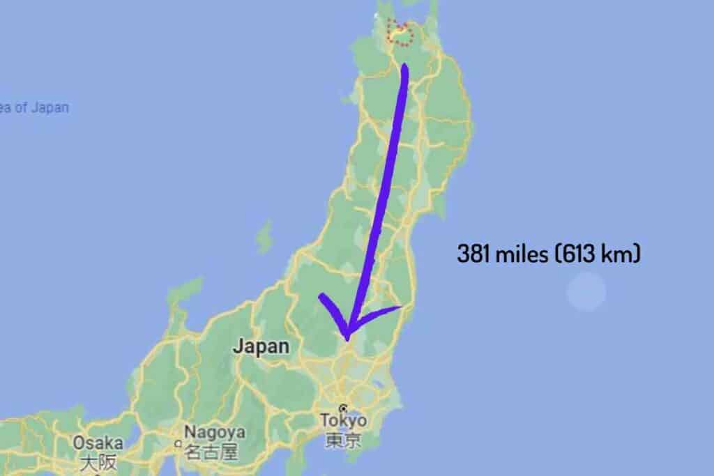 Aomori to Tokyo 381 miles