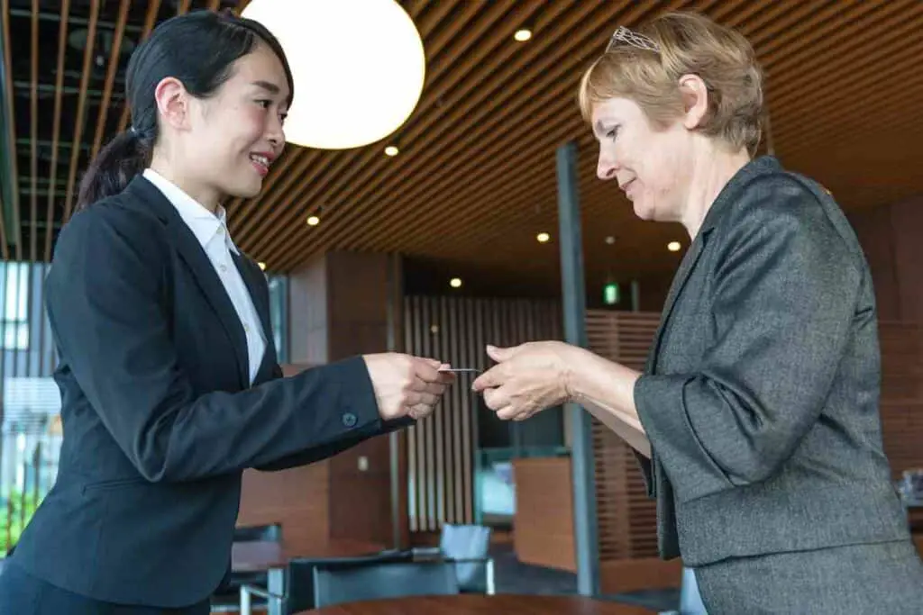 Giving a business card in Japan