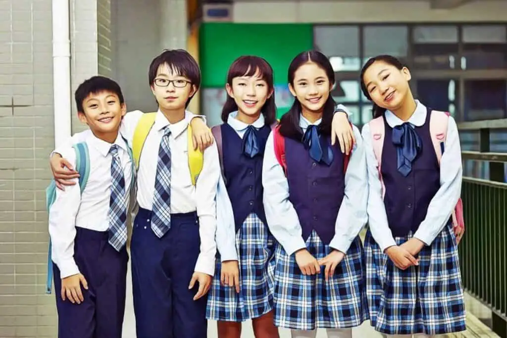 japanese school children in uniform