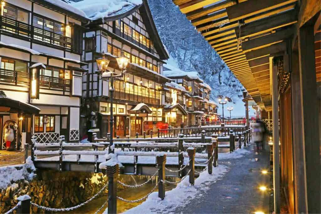 Visit onsen in winter Japan