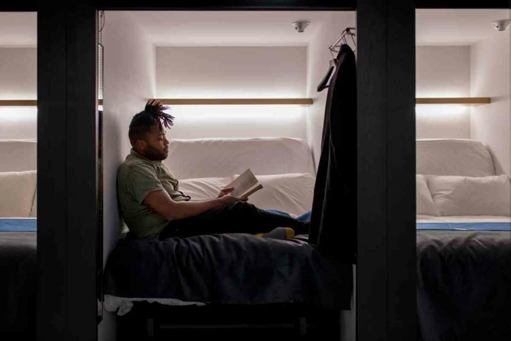 staying in a capsule hotel