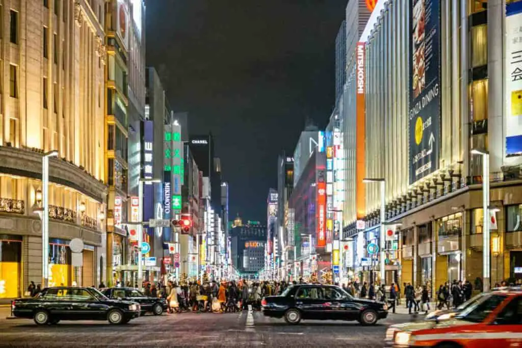 Ginza district at night
