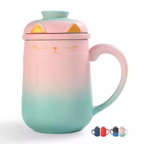 TEANAGOO Japanese Ceramic Cat Tea Infuser Mug with Lid