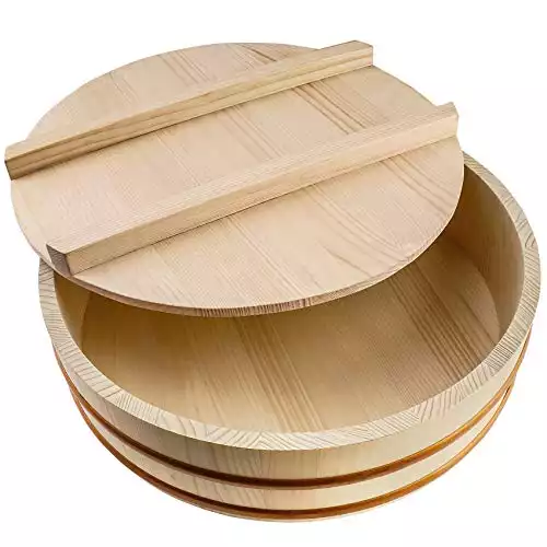 Wooden Sushi Rice Bowl with Lid Hangiri Sushi Oke