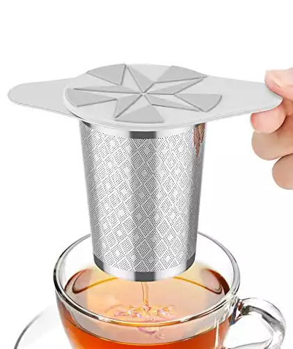 Extra Fine Mesh Tea Infuser Basket with Grey Silicone Lid