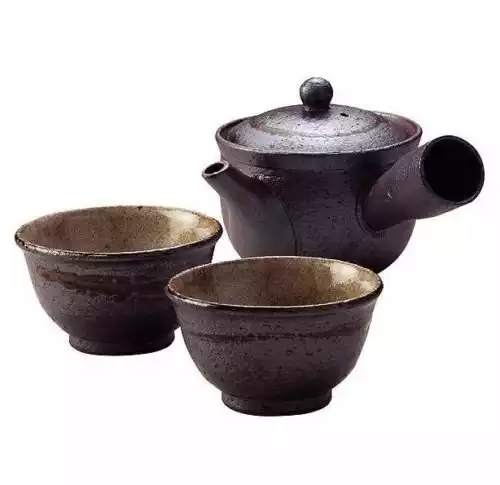 Shigaraki Pottery Sumi-iro Kyusu Teapot and Yunomi Set