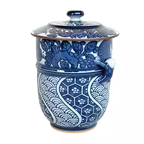 Japanese Yunomi Tea Cup with Lid Arita Imari ware Made in Japan Kacho-Ikkanjin Blue