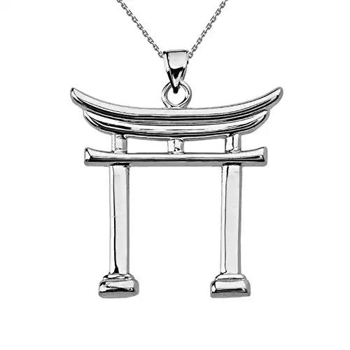 Fine Sterling Silver Japanese Torii Gate Pendant Necklace