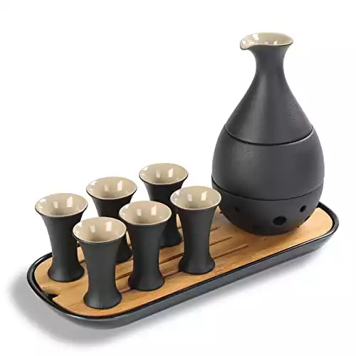 TEANAGOO Ceramic Sake Set with Warmer Pot Bamboo Tray