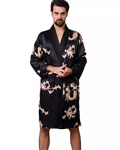 Haseil Men's Satin Robe Dragon Luxurious