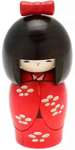 Usaburo Japanese Kokeshi Doll, Yuki's Red Kimono