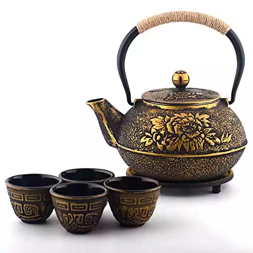 Japanese Cast Iron Pot Tea Set with Trivet