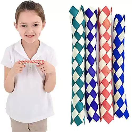 The Dreidel Company Classic Finger Traps, Chinese Bamboo Toys, Assorted Colors, 5" Inches (12-Pack)